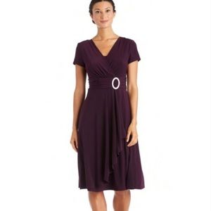 R&M Richards Cascade Midi Dress in Purple/Plum, size 16W